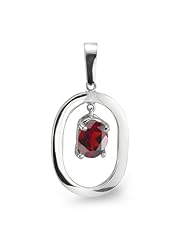 CleverEve Designer Series January Birthstone Elegant Oval Sterling Silver Pendant w/ 8mm Oval Genuine Garnet Center Stone