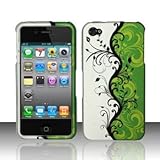 Rubberized Green Silver Black Vines Flower Snap on Design Case Hard Case Skin Cover Faceplate for Apple Iphone 4 4S (AT&T/Verizon/Sprint)