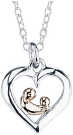 Mother's Day 925 Sterling Sliver & 14K Gold Mom Heart Pendant Necklace Jewelry