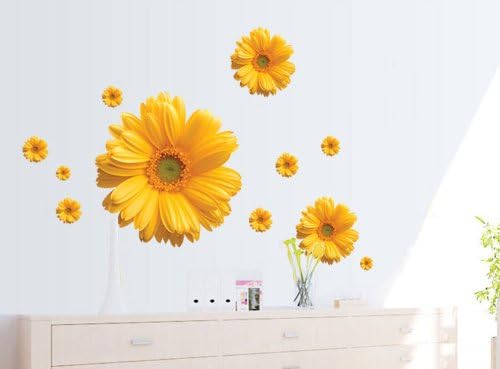 Wallmates Home Decor Vinyl Wall Sticker Yellow Sunflower Kids Room Decal Art Mural Wallpaper<br />