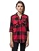 Red Black Plaid Flannel Checked Button Down Dress Shirt Long Sleeve for Women