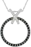 14k White Gold Black and White Diamond Circle Pendant (1/3 cttw)