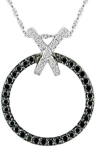 14k White Gold Black and White Diamond Circle Pendant (1/3 cttw)