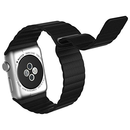 Apple Watch Band, JETech 38mm Genuine Leather Loop with Magnet Lock Strap Replacement Band for Apple Watch 38mm All Models No Buckle Needed (Black) - 2190