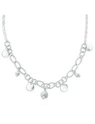 Sterling Silver Polished & Textured Fancy Circle Necklace. 18in long.