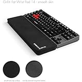 Grifiti Fat Wrist Pad 14 Smooth Skin Surface is a 4 X 14 X 0.75 Inch Wrist Rest for 14 to 15 inch Tenkeyless Mechanical Keyboards, Gaming Keyboards, Das, Steelseries, Filco, HHK, Ducky, Corsair, Cooler Master, HP, Logitech, Topre, SIIG, Genius, Evolvent, and 15 inch Laptops and Notebooks in Black