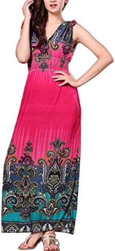 chuuhh Women's Deep V-Neck Ice Silk Bohemian Beach Long Dresses,Rose,XXXXXL