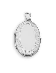 .925 Sterling Silver Fair Trade Flat Oval Etched Edge Locket