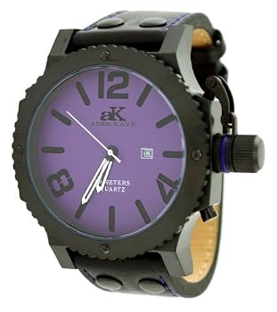 Adee Kaye #AK7211-MIPB6 Men's Black IP Purple Dial Oversized Quartz Watch