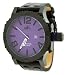 Adee Kaye #AK7211-MIPB6 Men's Black IP Purple Dial Oversized Quartz Watch