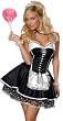 Sexy Womens Adult Costume Outfit Naughty Black French Maid Corset Dress Headpiece Polka Dot Slip