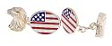 Handmade sterling silver and enamel American flag and eagle head cufflinks with presentation box. Made in England