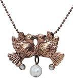 Tiger Mountain Handcrafted Copper Lovebirds Necklace with Pearl 18" Copper Chain
