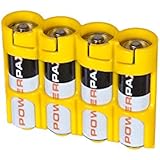 Storacell by PowerPax SlimLine 4 AA Battery Caddy Yellow - Holds 4 "AA" Batteries