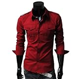 TheLees (M316) Mens slim fit strap big pocket shirts