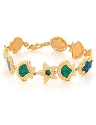 14k Gold Synthetic Blue Green Opal Seashell Starfish Unique Bracelet