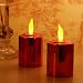 Set of 2 Battery Red Plated Votive Candles Amber Flicker