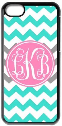 Turquoise Gray Chevron Zigzags Pattern &amp; Pink Circle Monogram Personalized Custom Best Plastic Hard Case for iPod Touch 6 ,Black or White for Choice