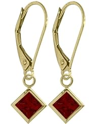 Girls 14K Yellow Gold 1.50 Carat Princess Cut Square 5mm Genuine January Garnet Leverback Gem Earrings