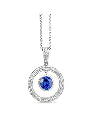 Twin Circle Pave Diamond Pendant In 18K White Gold With A 0.65 ct. Genuine Blue Sapphire Center Stone.
