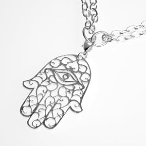 Large Hamsa Silver Dipped Pendant Necklace on 36