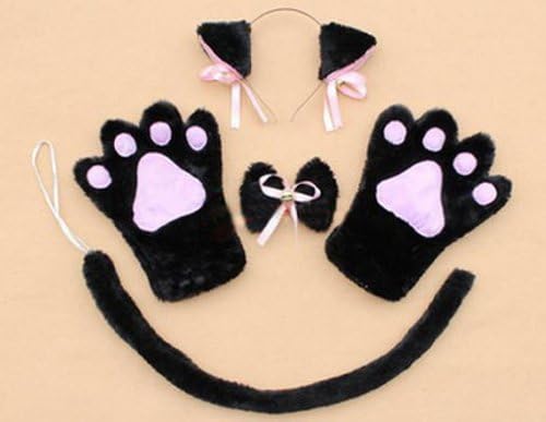 Cute Black Plush Cat Gloves Paw Ear Hairclip Tail Bow Fancy Lolita Girls Cosplay by TANZK