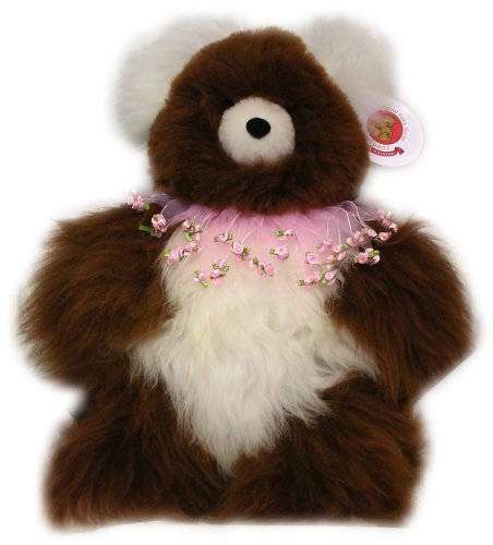 41Zg6XbDoDL Alpaca Bear. Genuine Multi Colored Alpaca Teddy Bear With Pink Roses Collar. 18 Inches high.