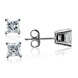 18k White Gold Princess Cut Natural Diamond Stud Earrings (F-G, VS2, 0.25 cttw)-Certificate of Authenticity