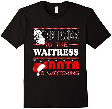 Men's Be Nice To The Waitress Santa is Watching Christmas T-shirt XL Black