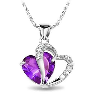 Rhodium Plated Diamond Accent Amethyst Heart Shape Pendant Necklace 18