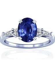 18K White Gold Oval Cut Blue Sapphire Ring With Sidestones