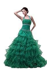  Beaded Tulle Floor Length Halter   Ball Gown Quinceanera Dress  With Ruffles