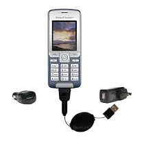 Retractable USB Hot Sync Compact Kit with Car & Wall Charger for the Sony Ericsson K310i - Gomadic Brand w/ TipExchange Technology