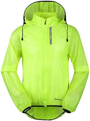 Santic Cycling Raincoat Mens Waterproof Running Jacket Hooded Skin Coat Green XL