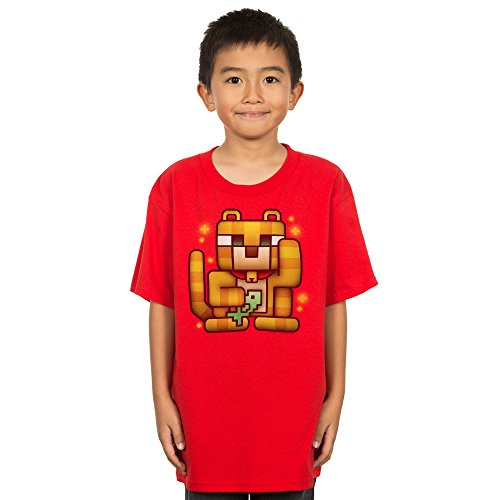 Minecraft Big Boys' Lucky Ocelot Youth T-Shirt, Red Heather, Large