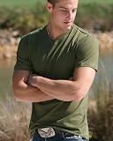A.S. High Quality Cotton Mens V-neck T-shirt Tee - Army Green