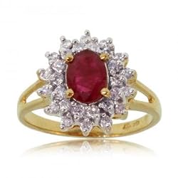 Red Ruby and Diamond Cocktail Ring in Solid Yellow Gold