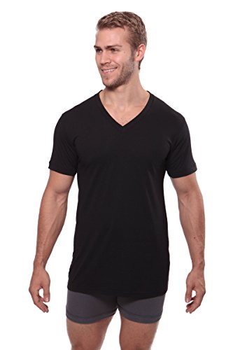 Men's Bamboo V-Neck Undershirt (Black, X-Large) Plain T-Shirts for Him MB6002-BLK-XL