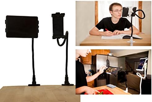 Universal Flexible Gooseneck Long Arm Tablet And Cellphone Stand 360-degree Rotating Clip-on Mount for Ipad Mini, Ipad Air, Samsung Tablet (Black With Black Clams)