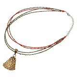 Oriya Metallic Multistrand Pendant Necklace with Red/Green Glass Beads