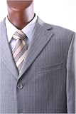 Men's Super 140's 100% Merino Wool Single Breasted 3 Button Black Pinstripe Dress Suit with Dual Side Vents***New for the Season!!!