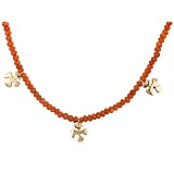 14k Yellow Gold 3-4mm Carnelian Beaded Necklace,16