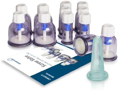 Twist-Top Cupping 12-Cup Set Plus Silicone Facial Cup, IB3's Steady Ease Brand Twist Cupping / Screw Cupping / Massage Cupping Set