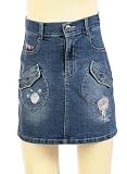 Embroidered Sparkle Jean Skirt w/ Pockets