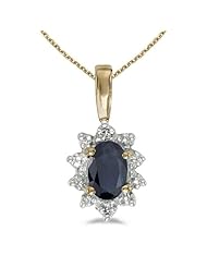14k Yellow Gold Oval Sapphire And Diamond Pendant plus 18" Chain
