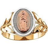 Elegant and Stylish Tri-Color Lady of Guadalupe Ring in 14K Yellow Gold ( Size 6 ), 100% Satisfaction Guaranteed.