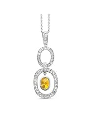 Trio Oval Diamond Pendant In 18K White Gold With A 0.85 ct. Genuine Citrine Center Stone.