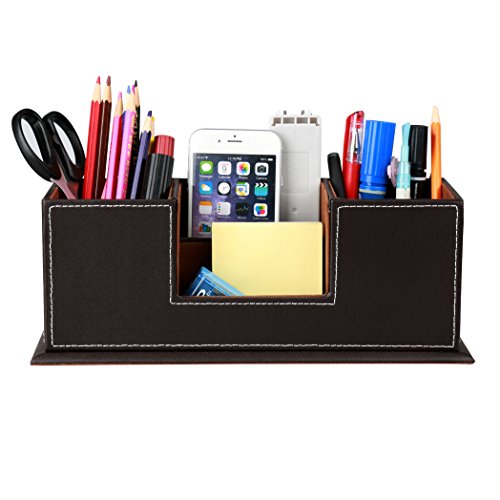 Hometek pu leather desktop storage box 4 compartment de…