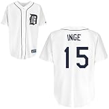 MLB Youth Detroit Tigers Brandon Inge White Home Short Sleeve 6 Button Synthetic Replica Baseball Jersey Spring 2011  (White, Medium)