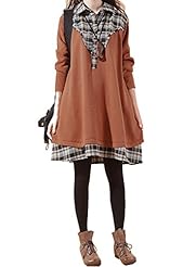 Cotton/Linen Checkered Print  Shirt  Dress